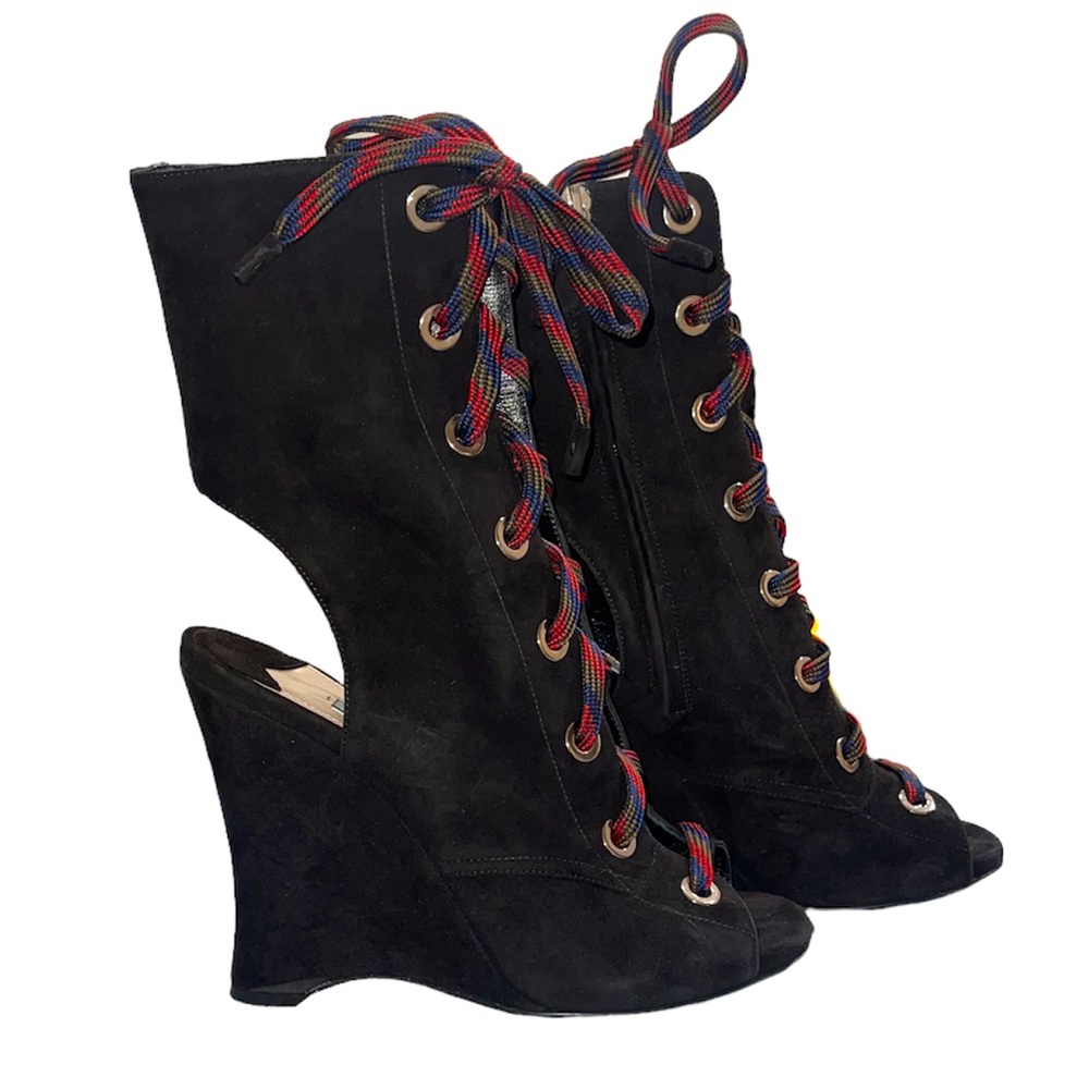 Prada Black Suede Wedge Bootie